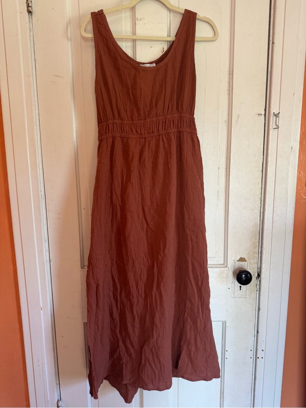 Sleeveless Rust Maxi Dress with Smocked Waist